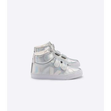 Silver/White Kids' Veja ESPLAR MID FURED LEATHER High Tops | AU 693CTV